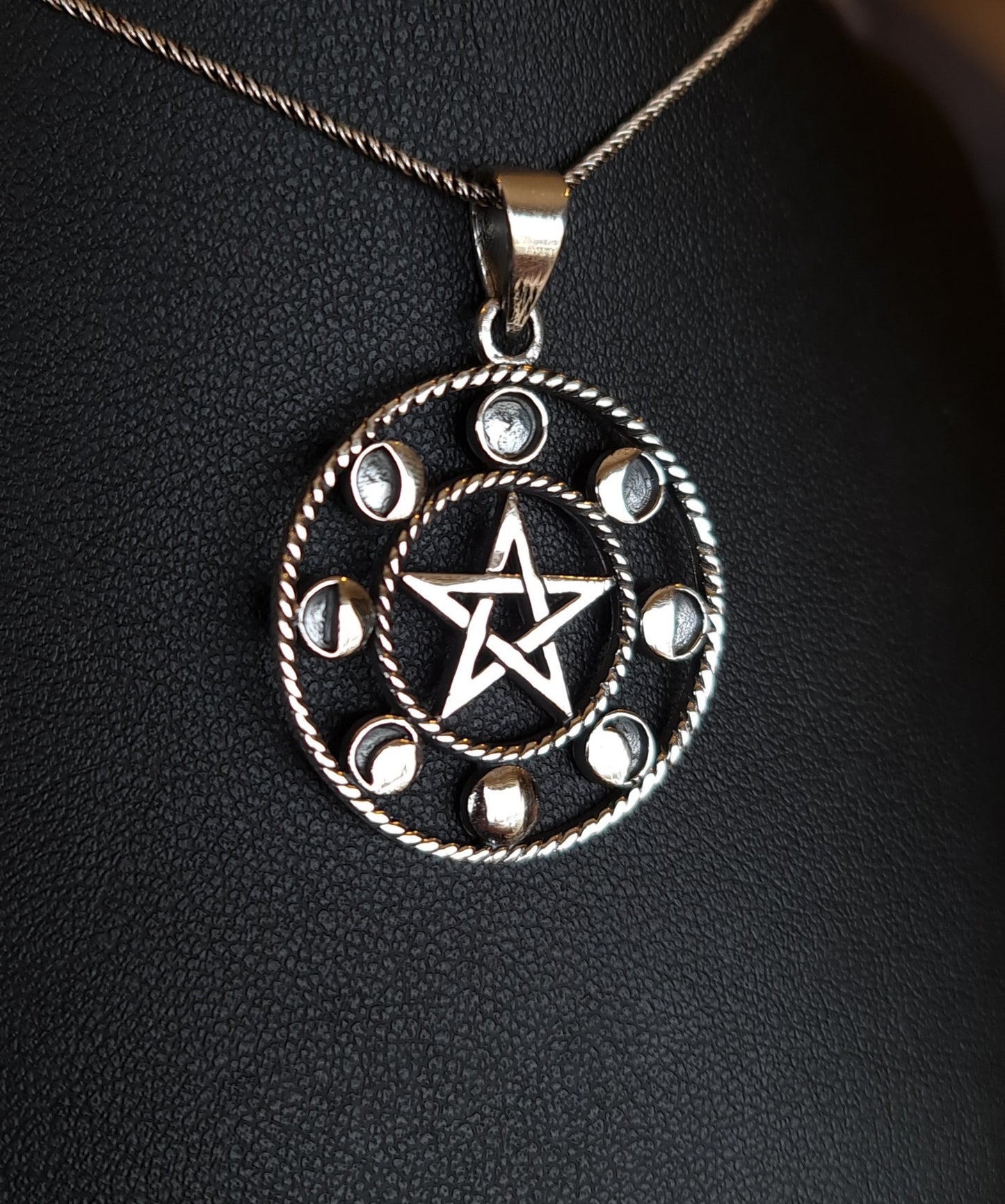 Moon Phase Pentacle Sterling Silver Pendant