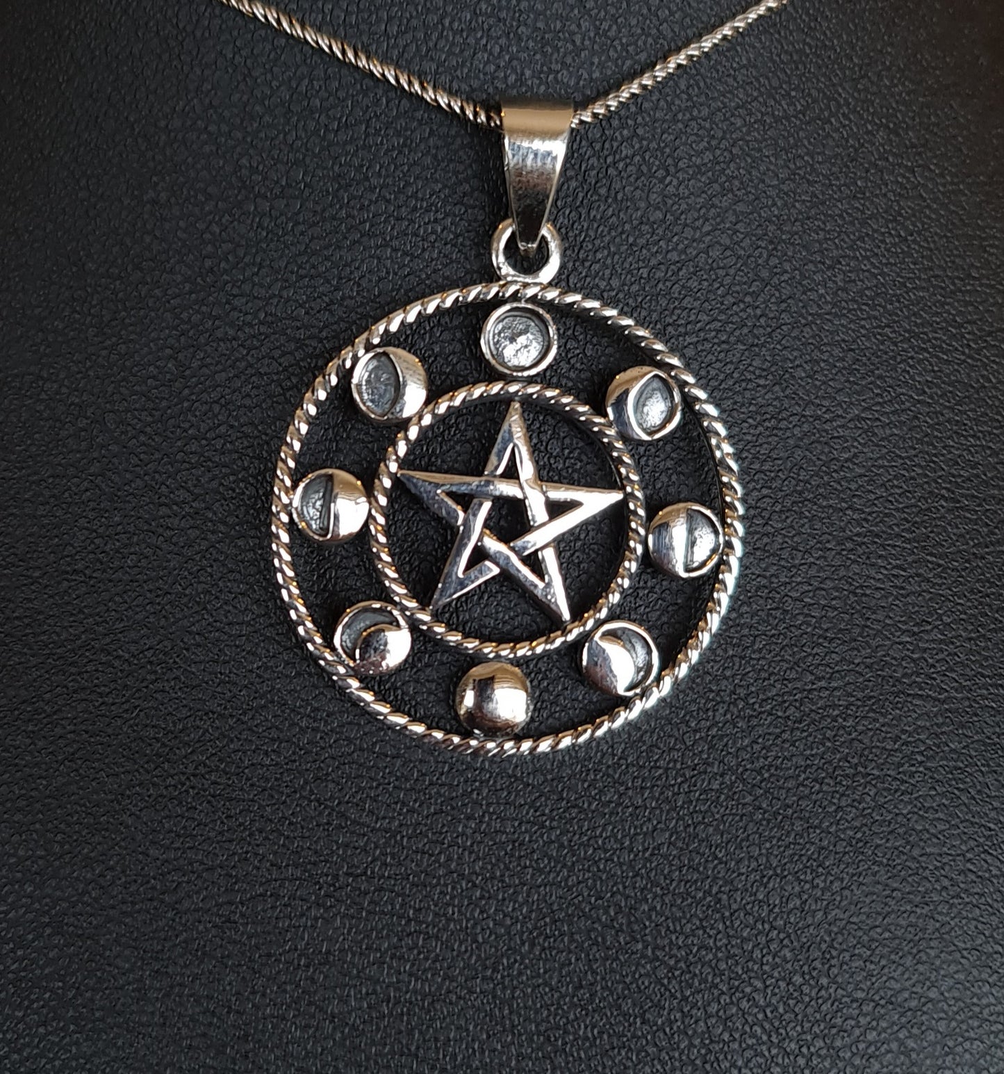 Moon Phase Pentacle Sterling Silver Pendant