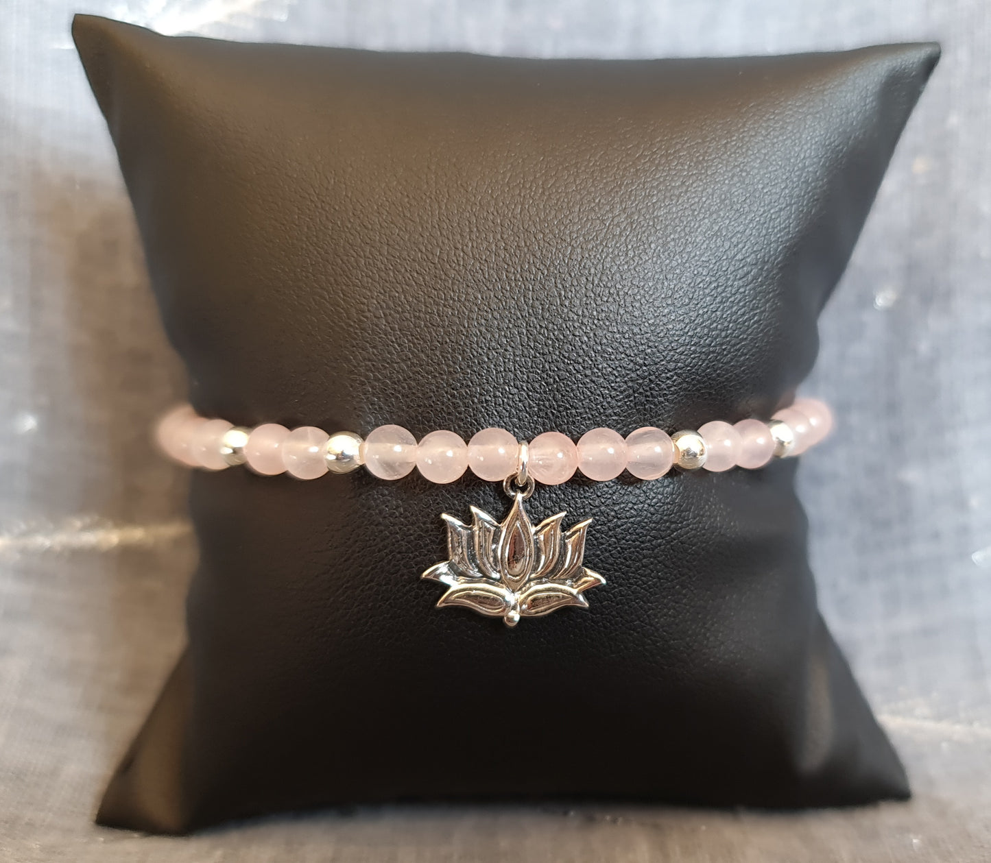 Rose Quartz Bracelet with Sterling Silver Lotus