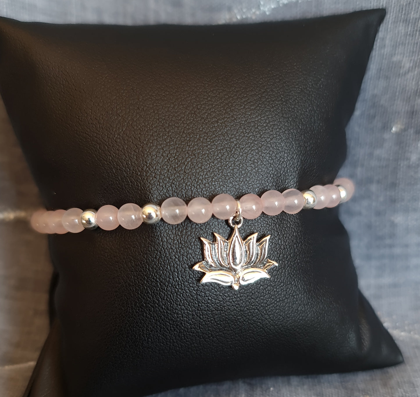 Rose Quartz Bracelet with Sterling Silver Lotus