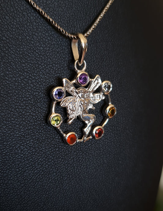 Sterling Silver Crystal Chakra Fairy Pendant