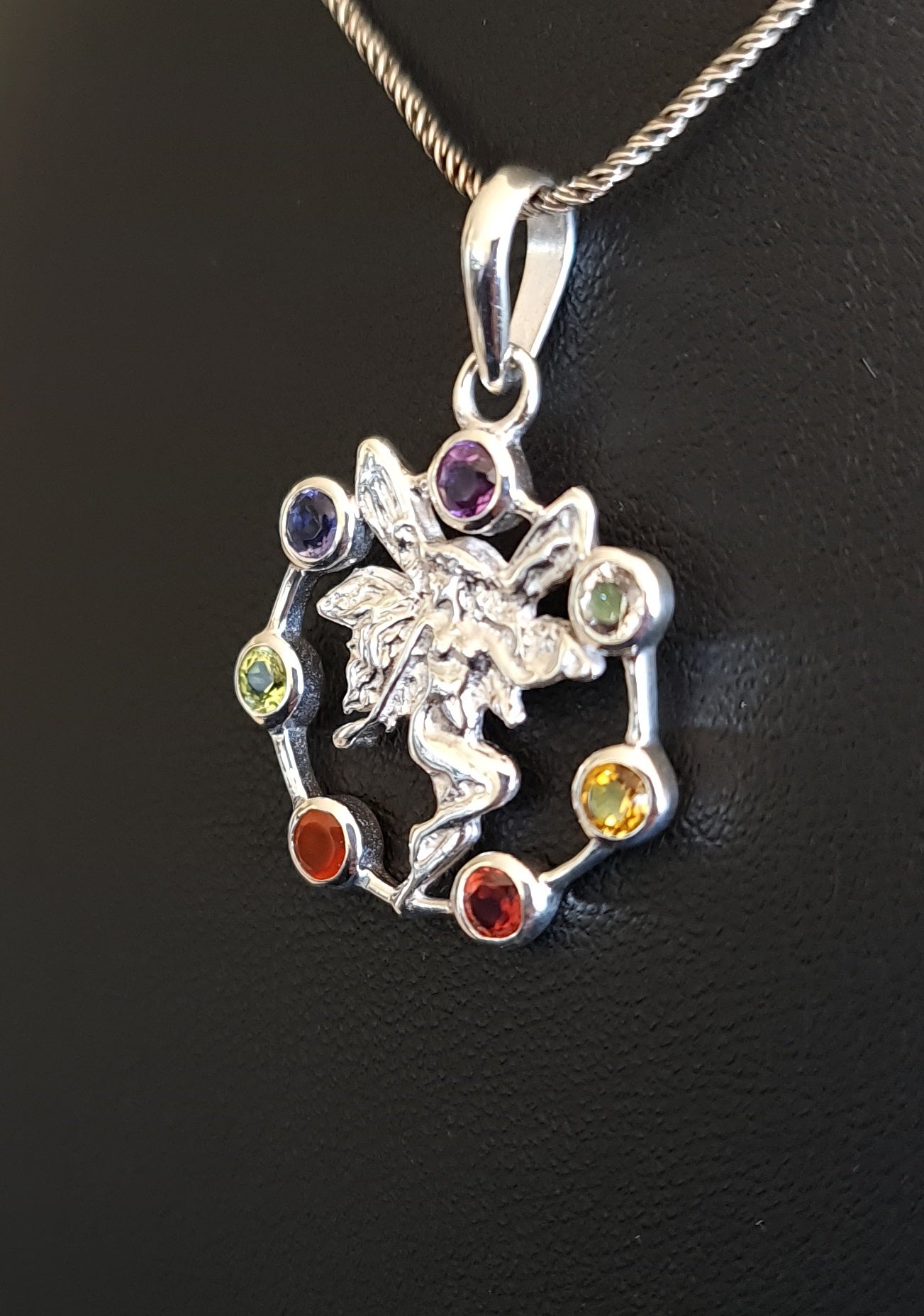 Sterling Silver Crystal Chakra Fairy Pendant