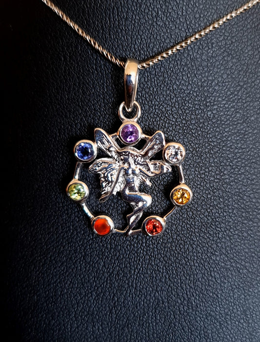 Sterling Silver Crystal Chakra Fairy Pendant