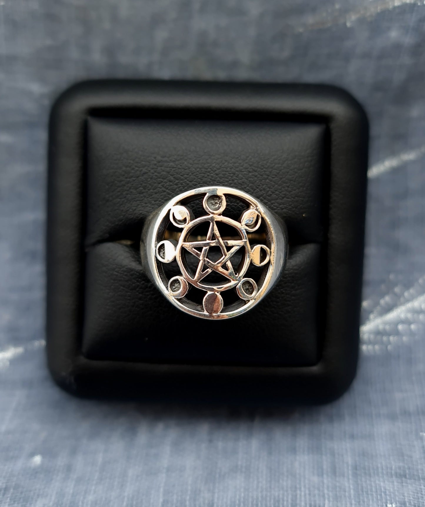 Sterling Silver Moon Phase Pentacle Ring