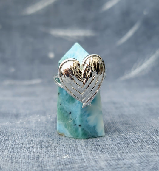 Sterling Silver Angel Wing Love Heart Ring