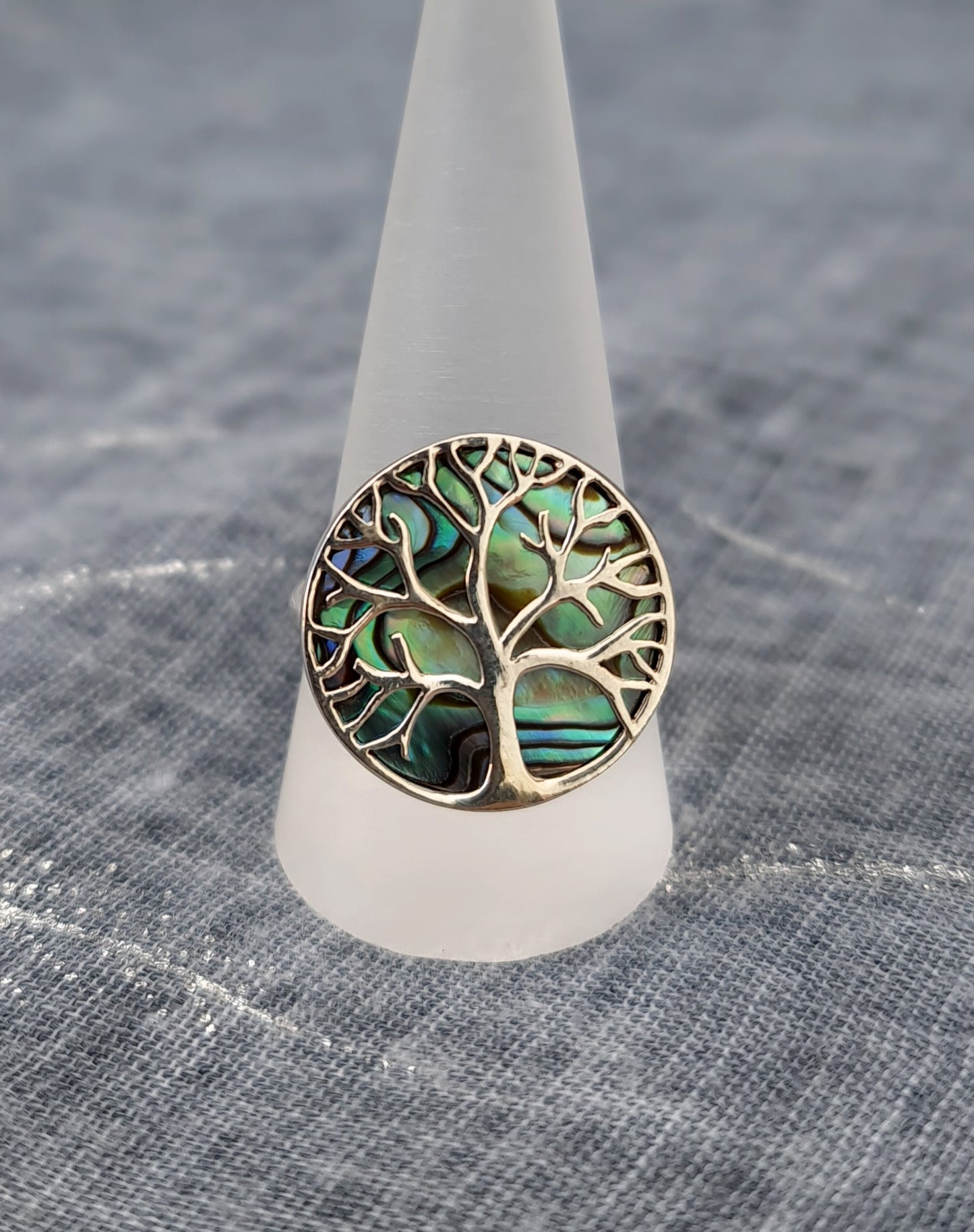 Sterling Silver and Paua Tree of Life Adjustable Ring