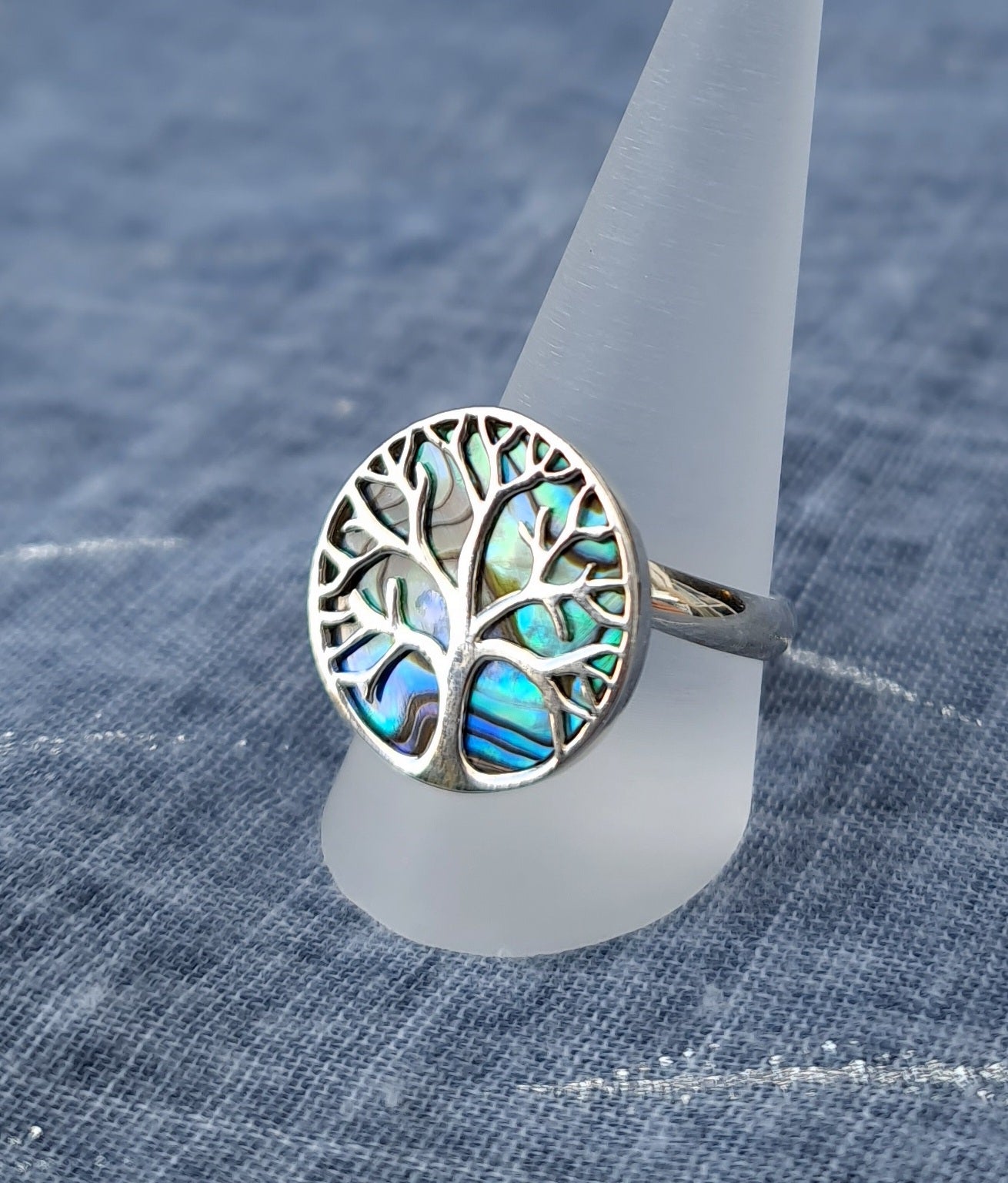 Sterling Silver and Paua Tree of Life Adjustable Ring