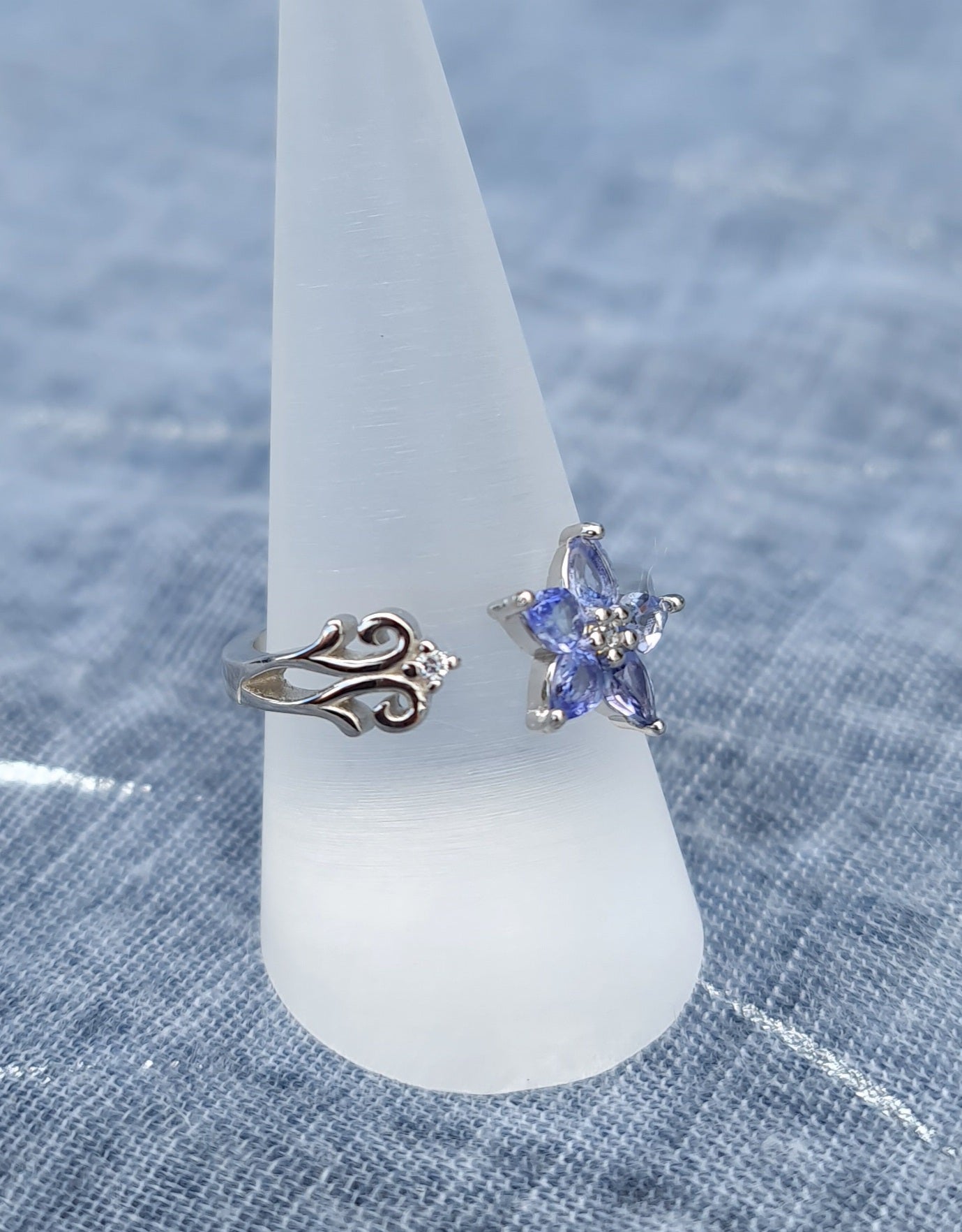 Sterling Silver and Tanzanite Flower Ring