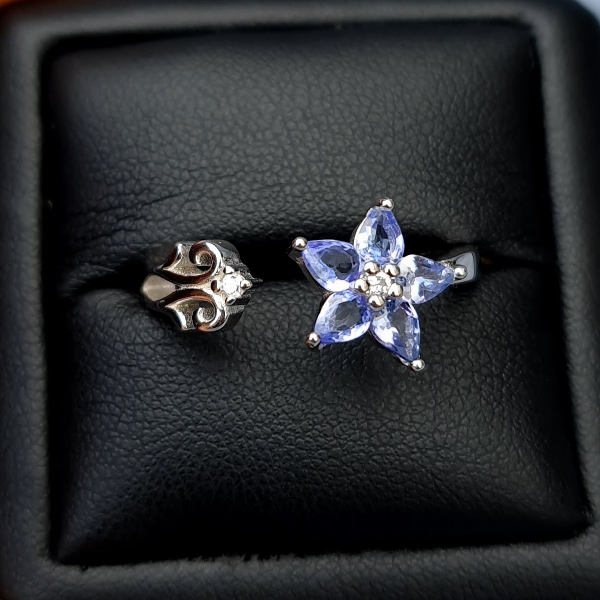 Sterling Silver and Tanzanite Flower Ring