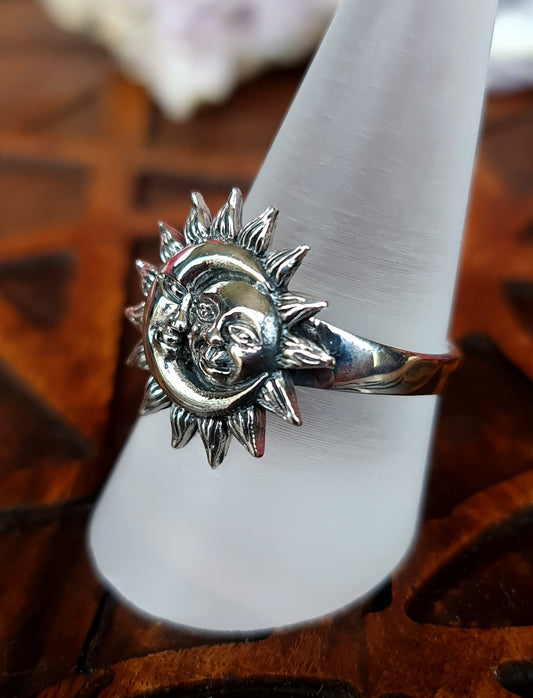 Celestial Moon & Sun Sterling Silver Ring
