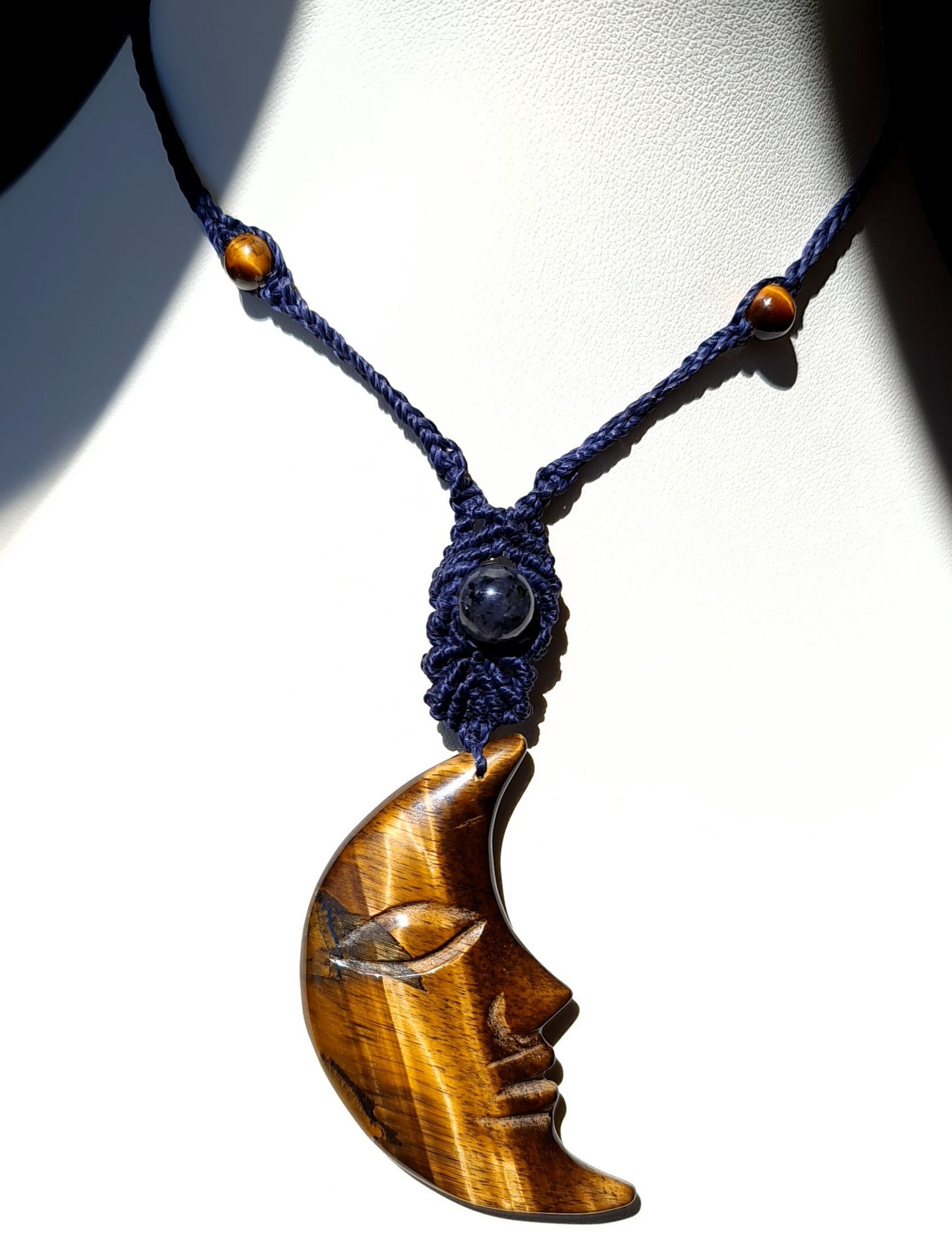 Tiger's Eye Moon Macrame Necklace