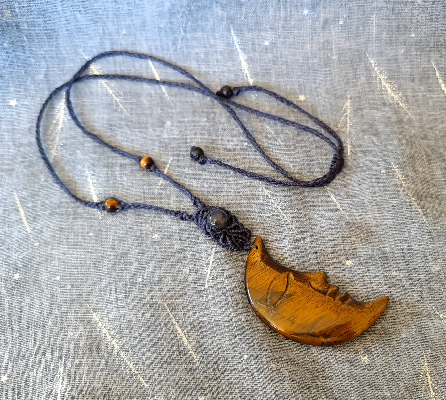 Tiger's Eye Moon Macrame Necklace