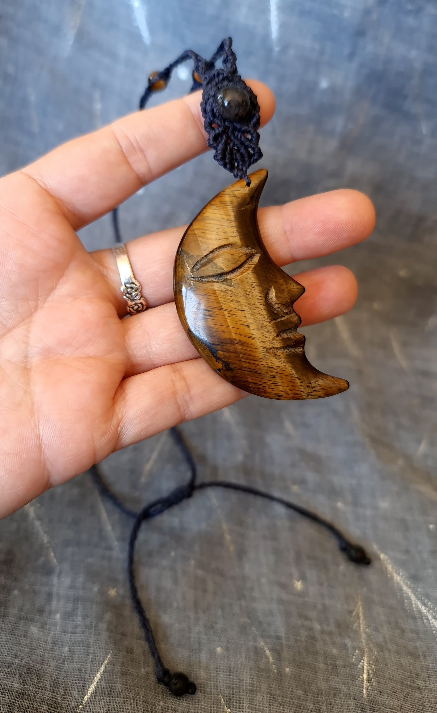 Tiger's Eye Moon Macrame Necklace