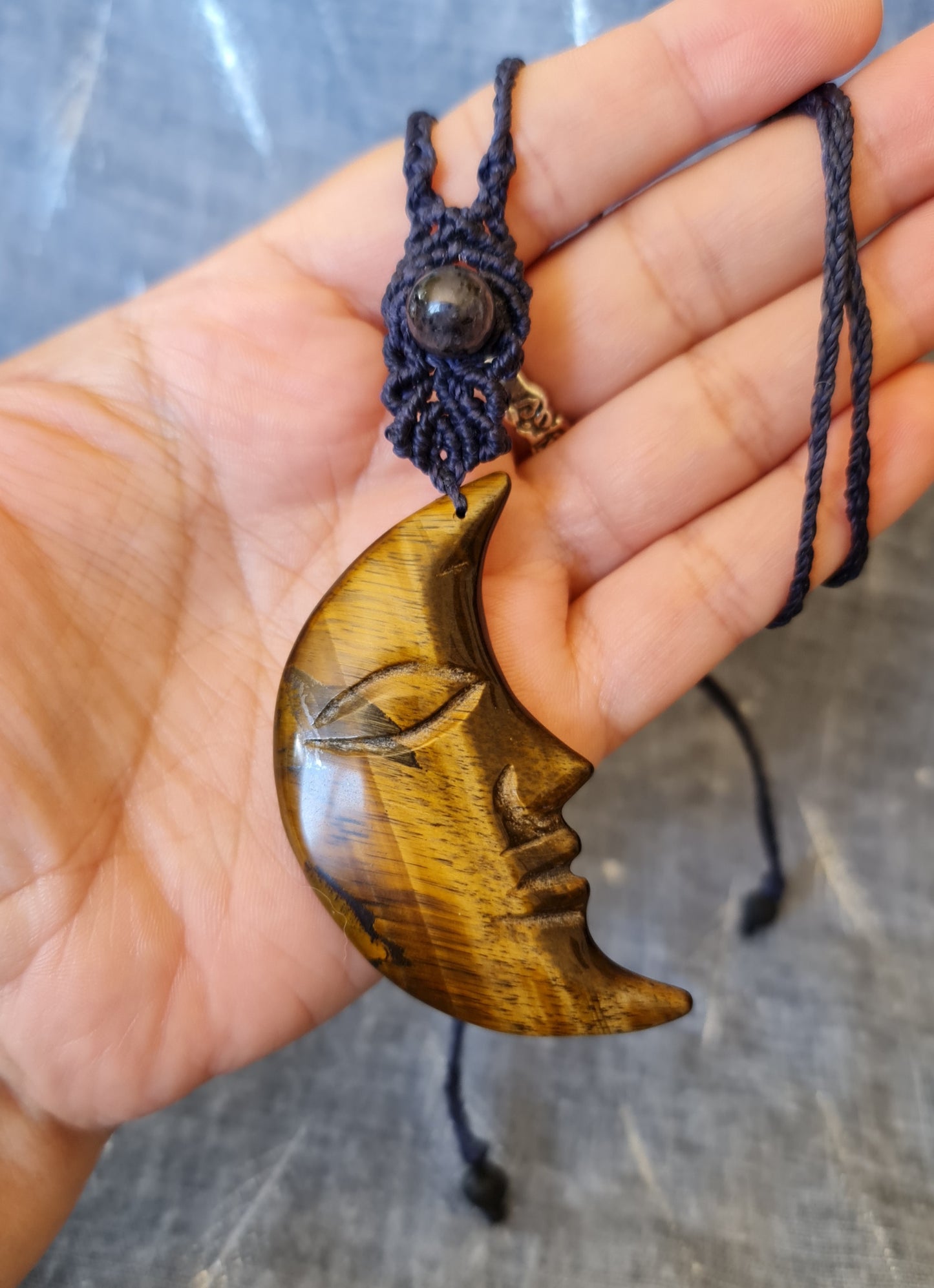 Tiger's Eye Moon Macrame Necklace