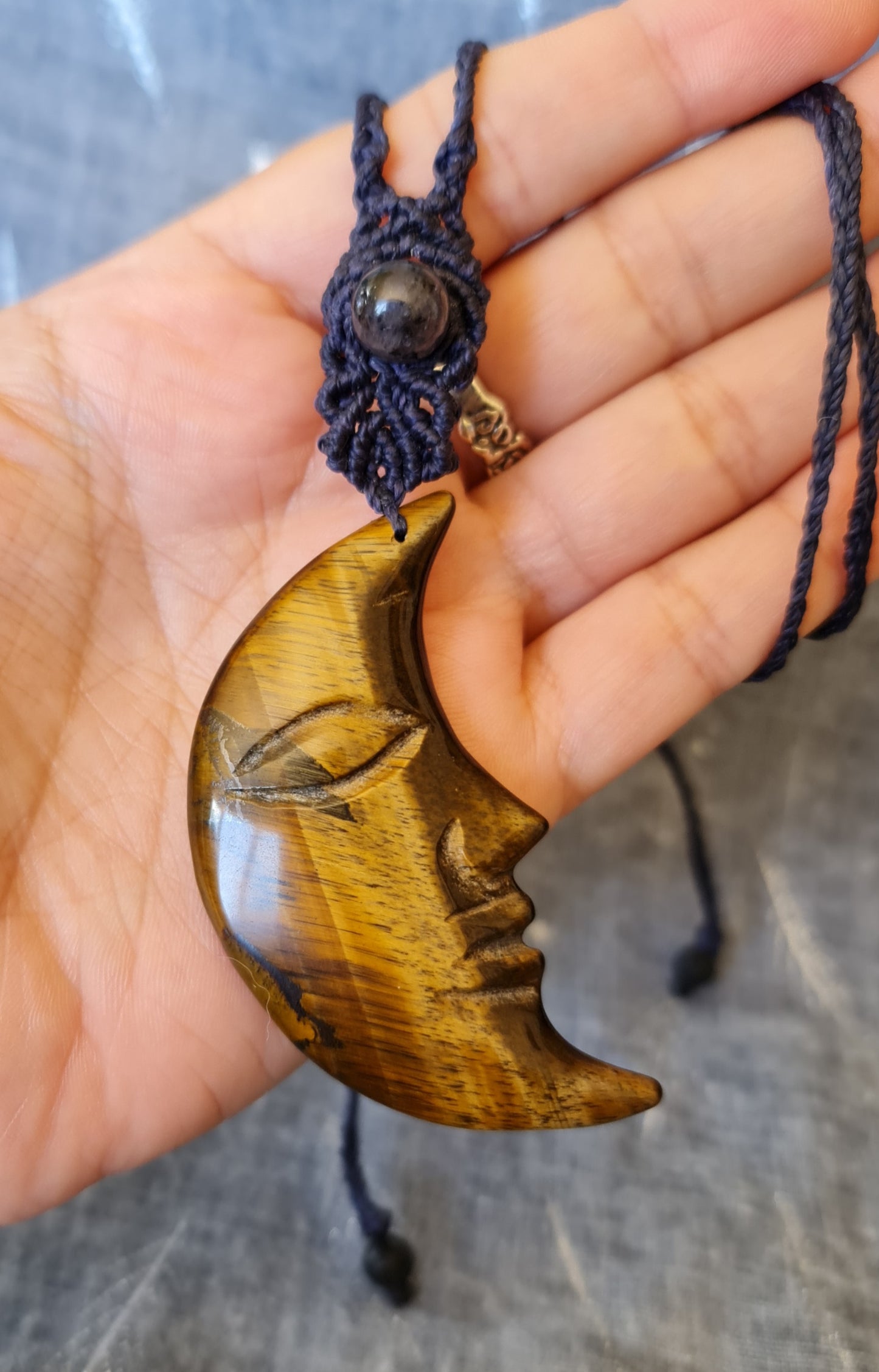 Tiger's Eye Moon Macrame Necklace