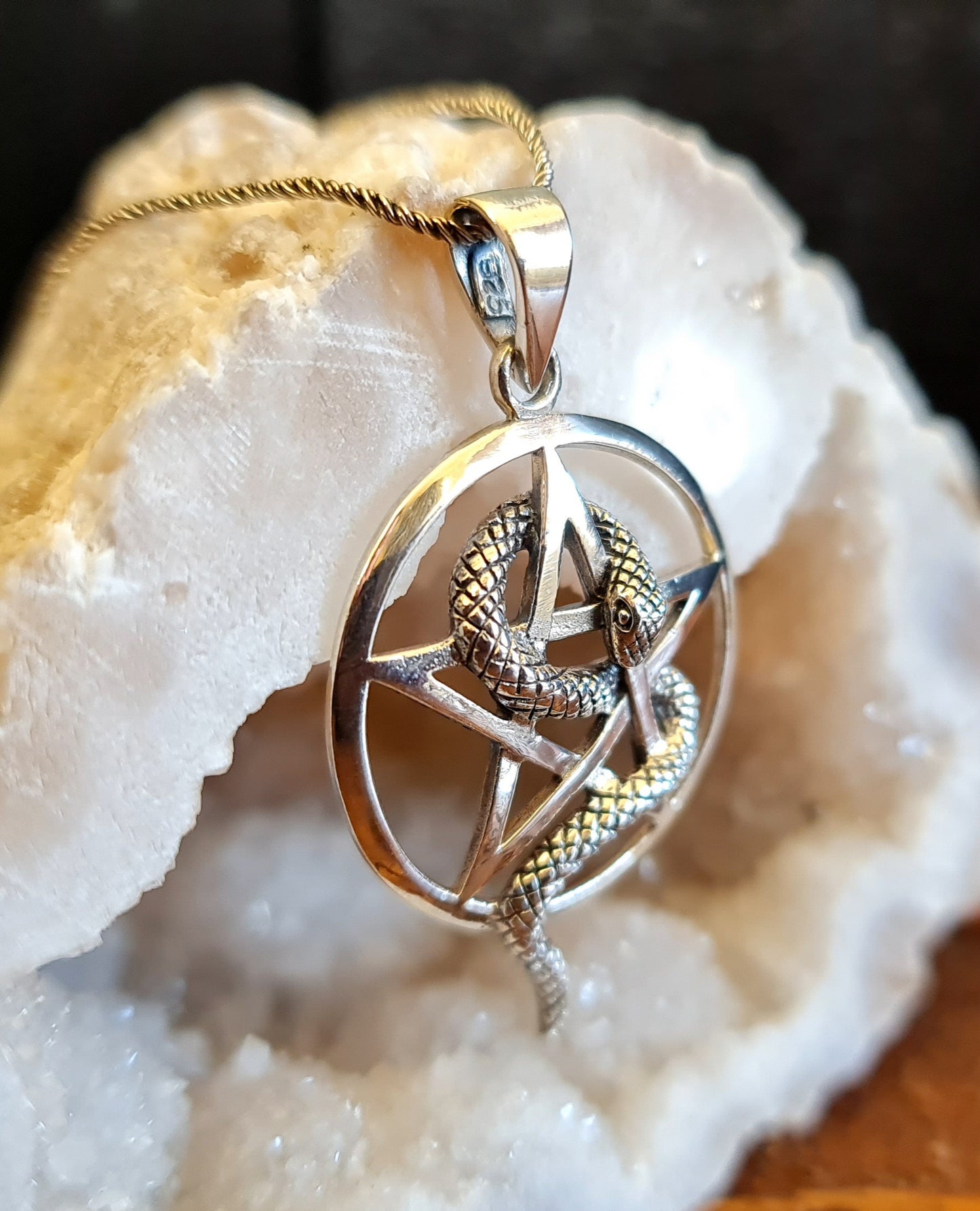 Sterling Silver Pentacle with Snake Pendant