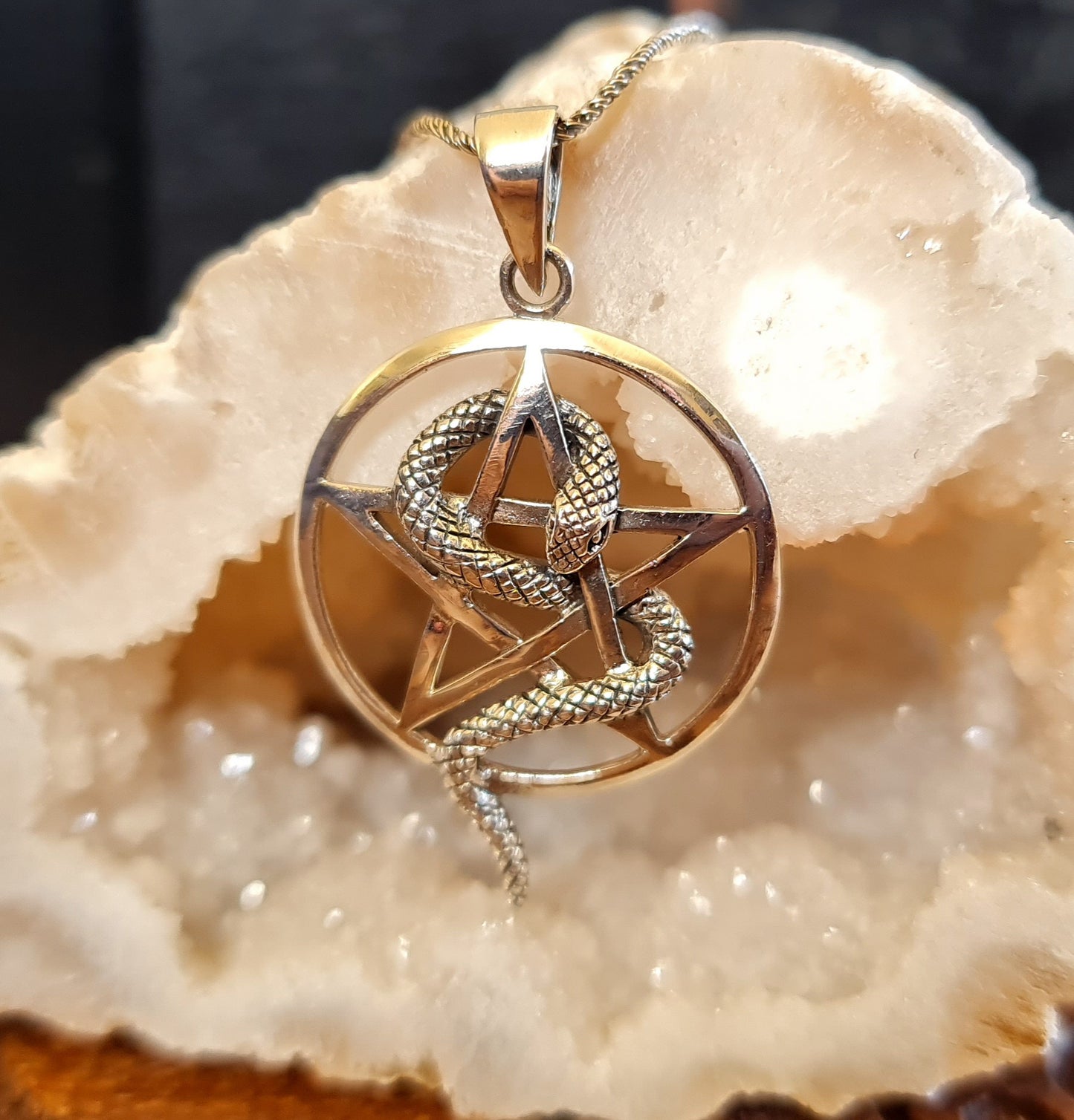 Sterling Silver Pentacle with Snake Pendant