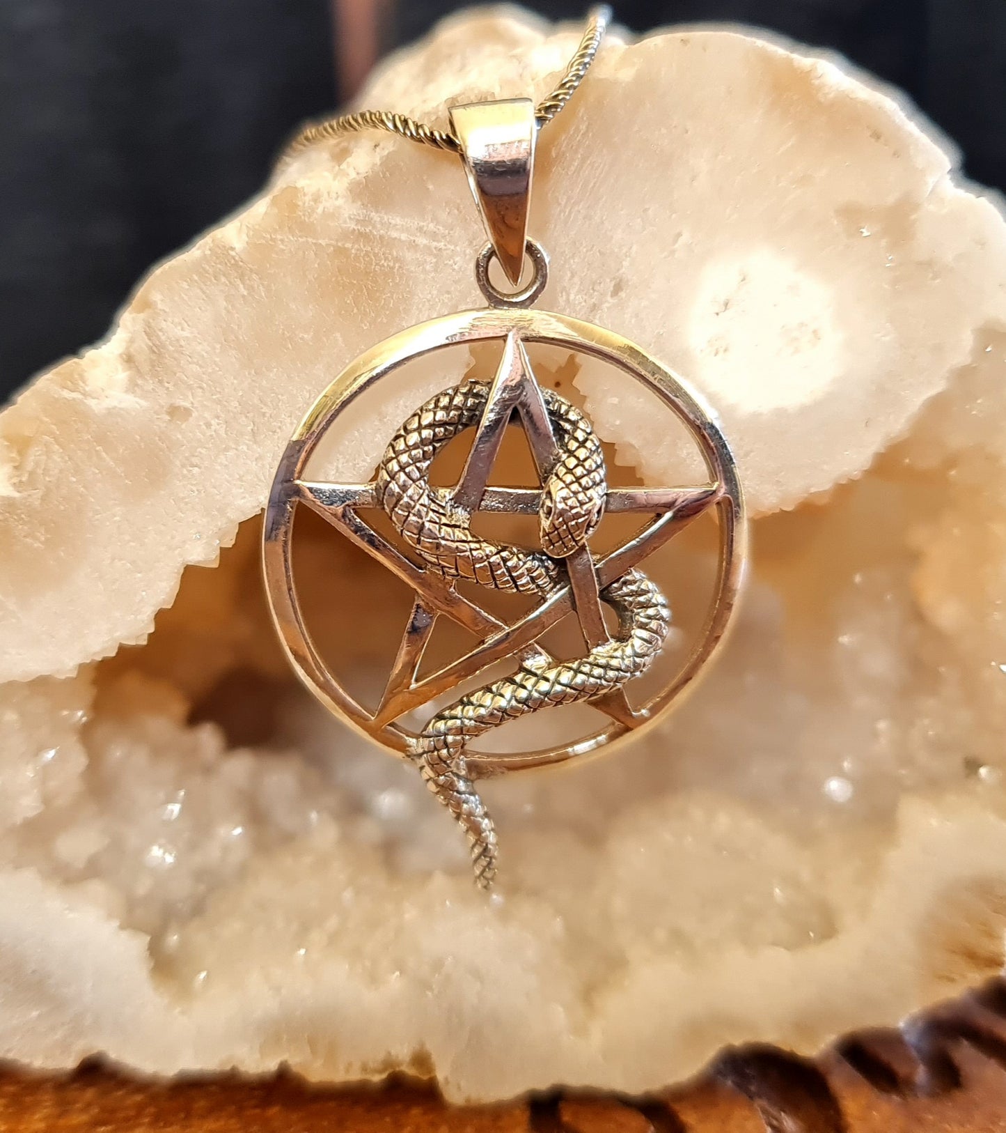 Sterling Silver Pentacle with Snake Pendant