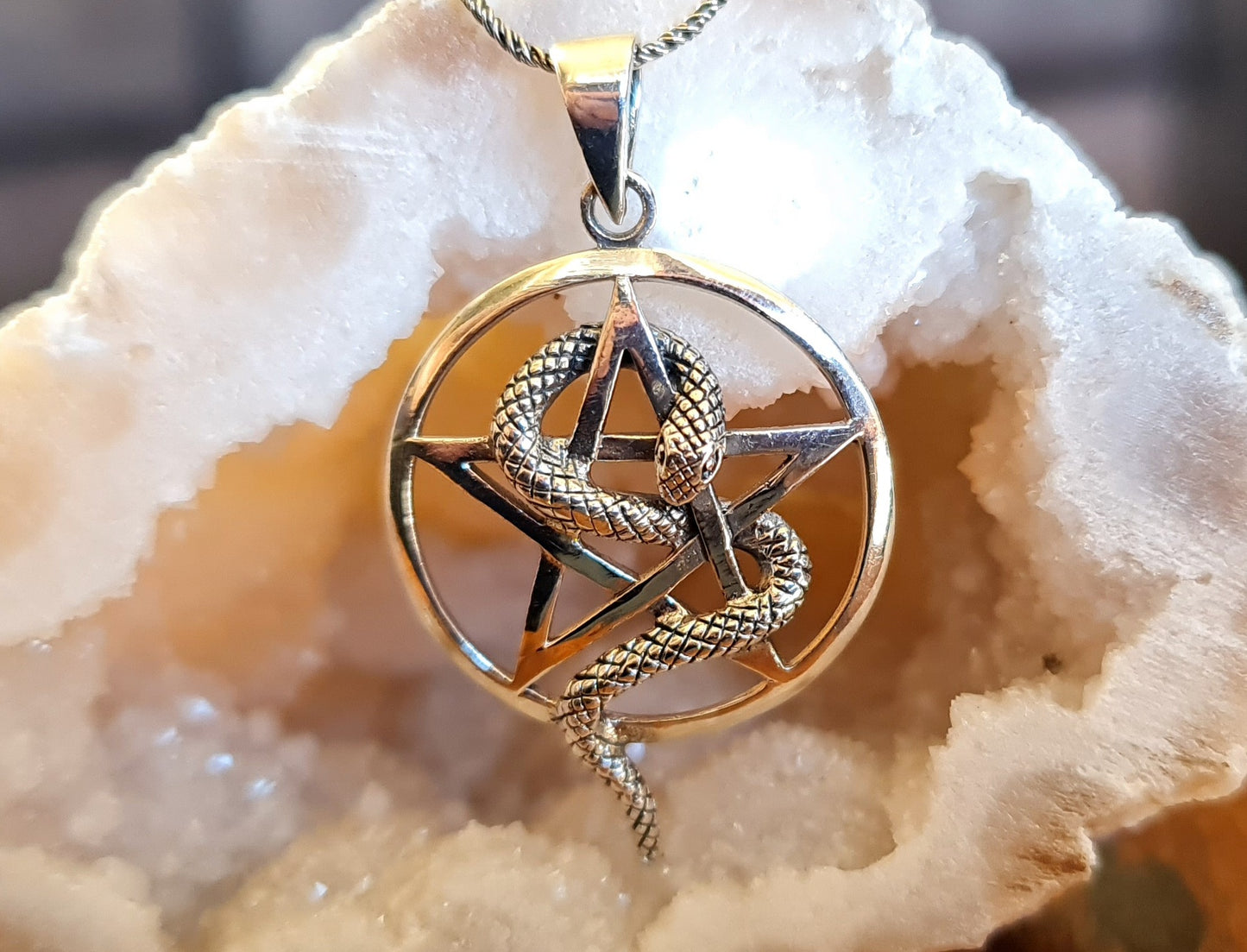 Sterling Silver Pentacle with Snake Pendant