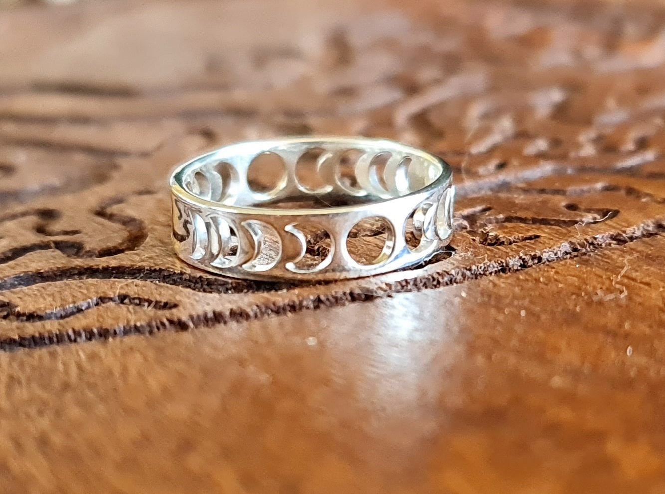 Sterling Silver Lunar Phase Moon Ring Wide Band