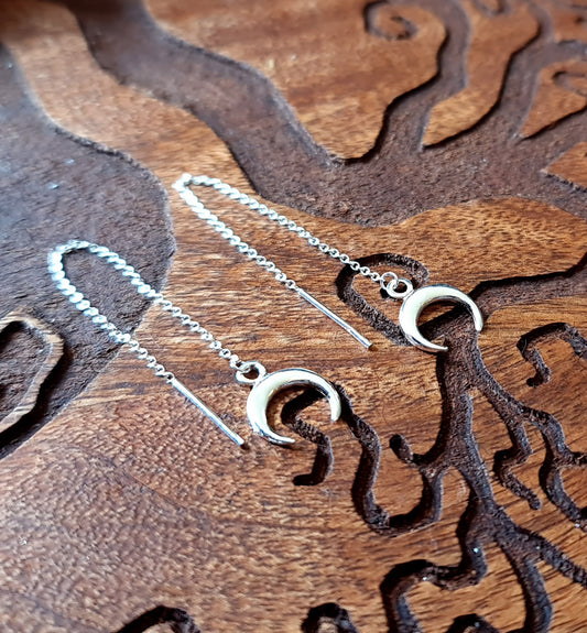 Sterling Silver Crescent Moon Threader Earrings
