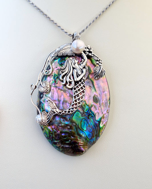 Mermaid Pendant Sterling Silver & Paua