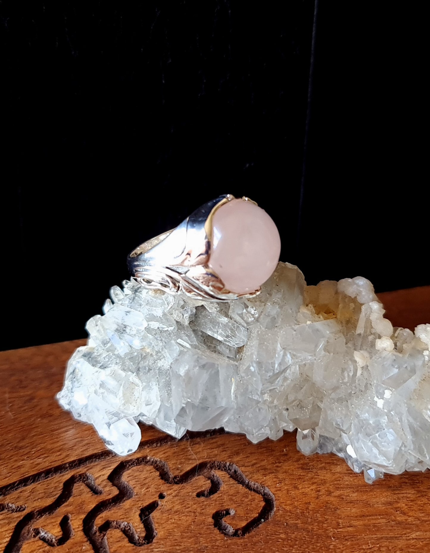 Rose Quartz Sterling Silver Leaf Ring