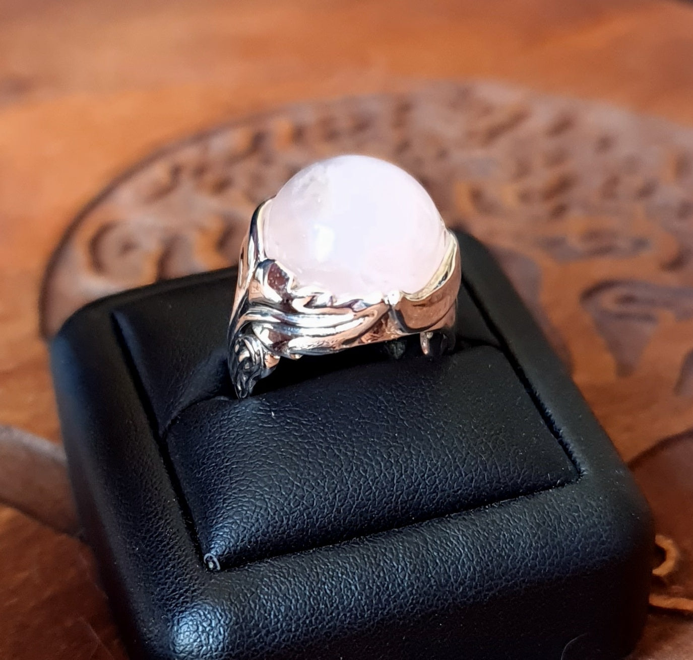 Rose Quartz Sterling Silver Leaf Ring