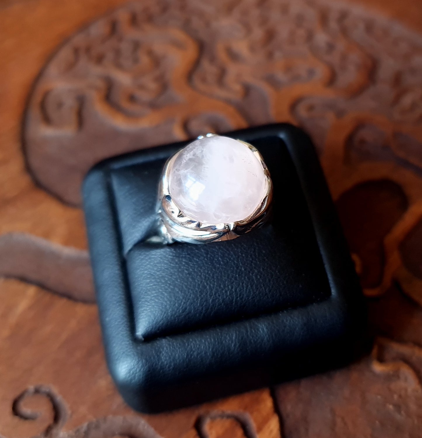 Rose Quartz Sterling Silver Leaf Ring