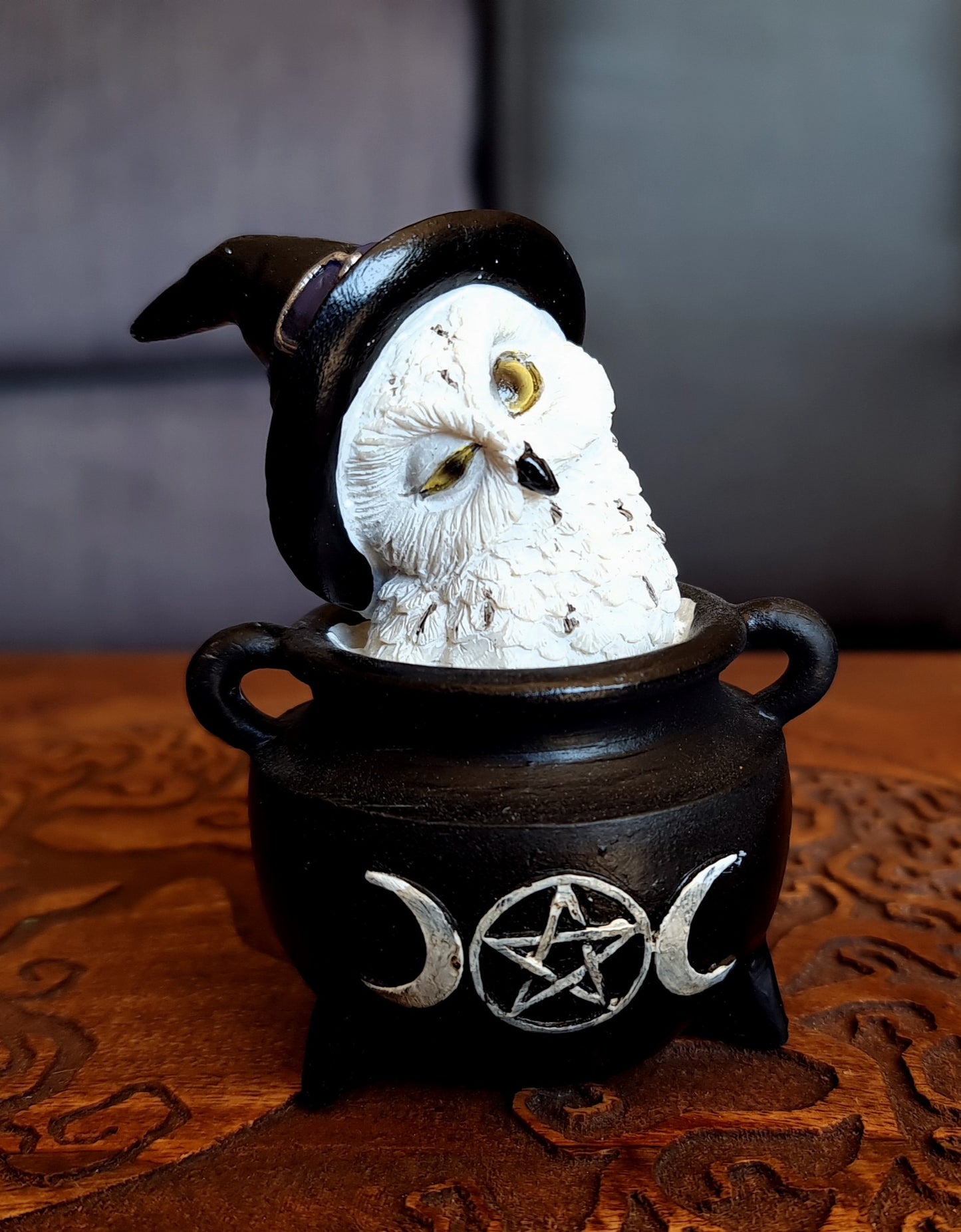 Snowy Owl in Cauldron Resin Figure