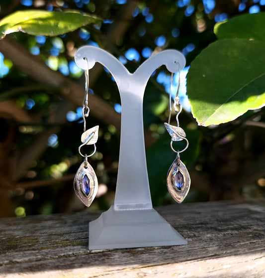 Handcrafted Sterling Silver & Iolite Leaf Earrings