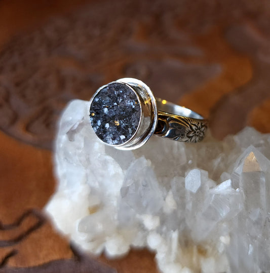 Handcrafted Amethyst Druzy Sterling Silver Ring - Size 8.25