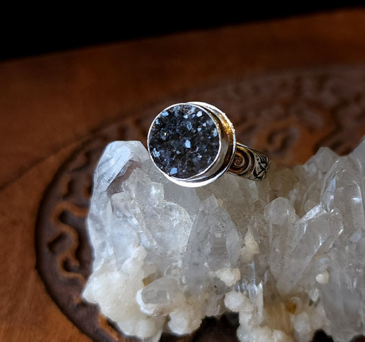 Handcrafted Amethyst Druzy Sterling Silver Ring - Size 8.25