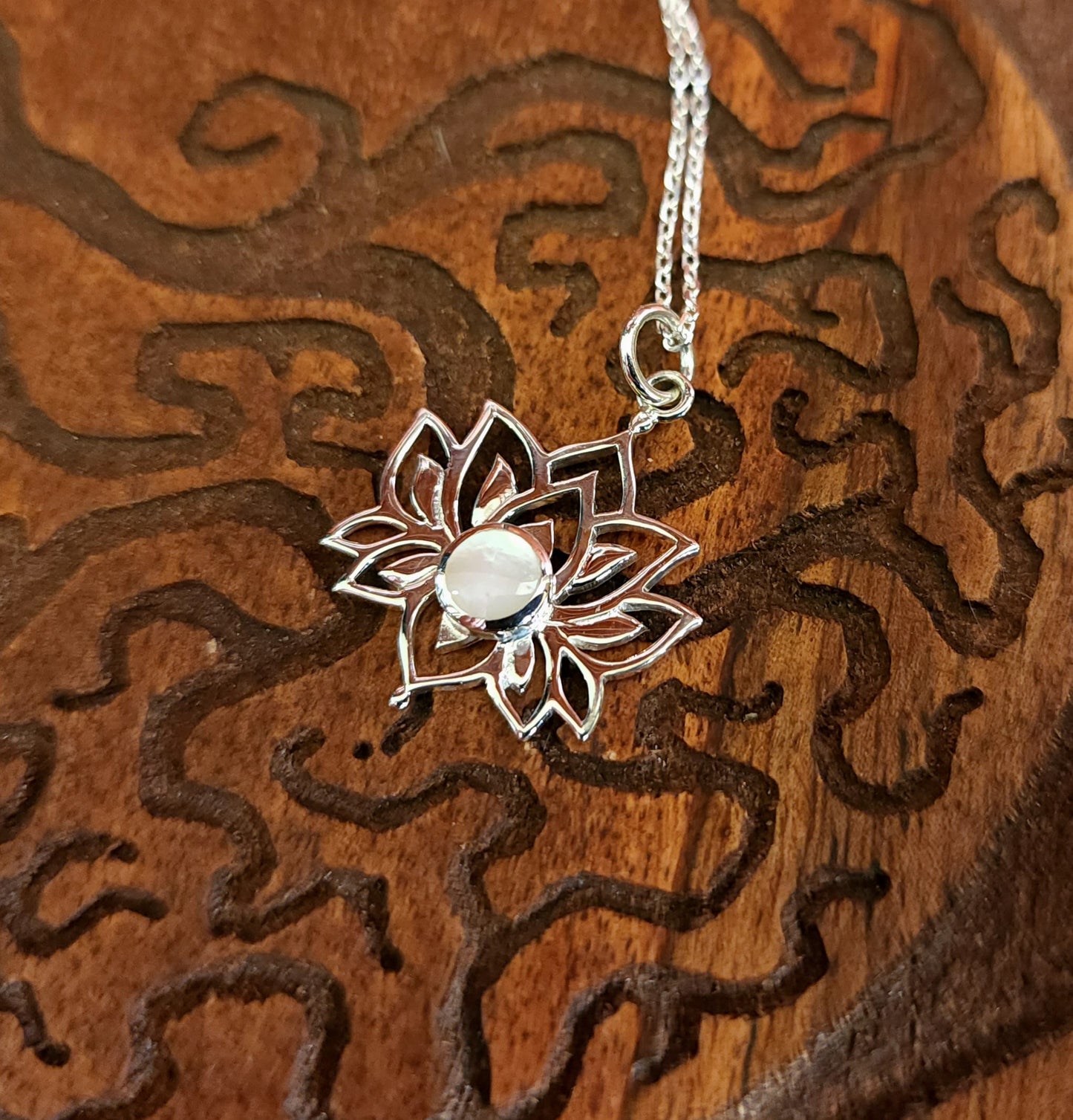 Sterling Silver Lotus Pendant with Mother of Pearl