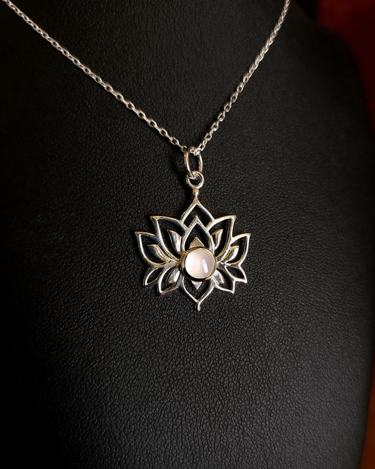 Sterling Silver Lotus Pendant with Mother of Pearl