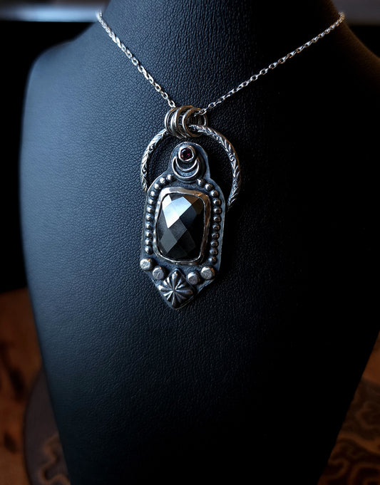 Handcrafted Hematite Talisman Sterling Silver Pendant