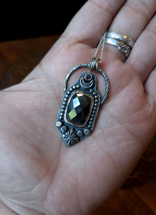 Handcrafted Hematite Talisman Sterling Silver Pendant