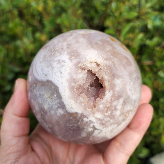 Cherry Blossom Agate Sphere with Druzy