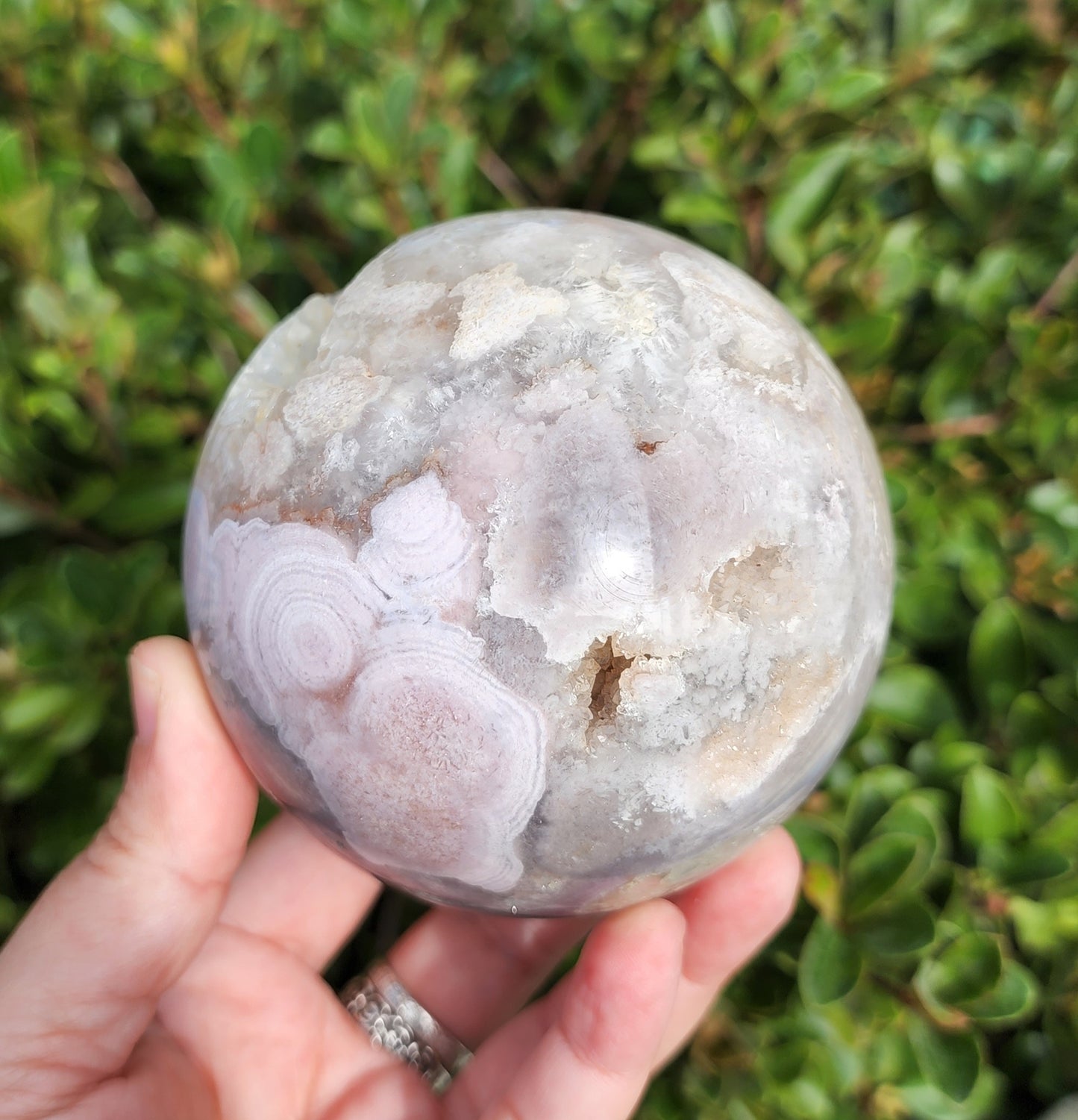 Cherry Blossom Agate Sphere with Druzy