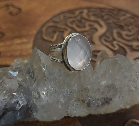 Handcrafted Rose Quartz Sterling Silver Ring - Size 7
