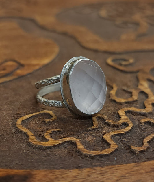 Handcrafted Rose Quartz Sterling Silver Ring - Size 7