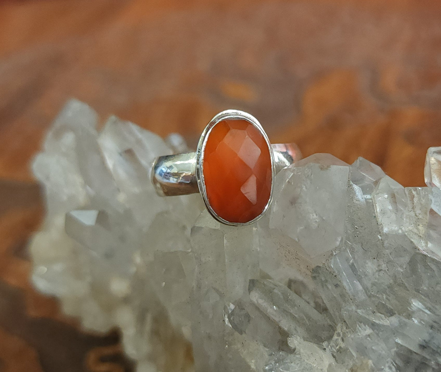 Handcrafted Carnelian Sterling Silver Ring - Size 7.5