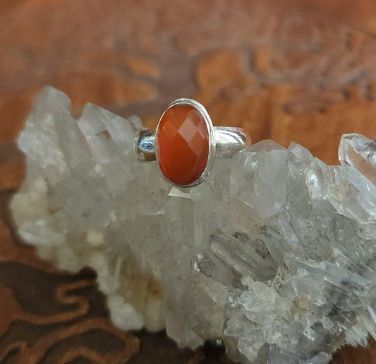 Handcrafted Carnelian Sterling Silver Ring - Size 7.5