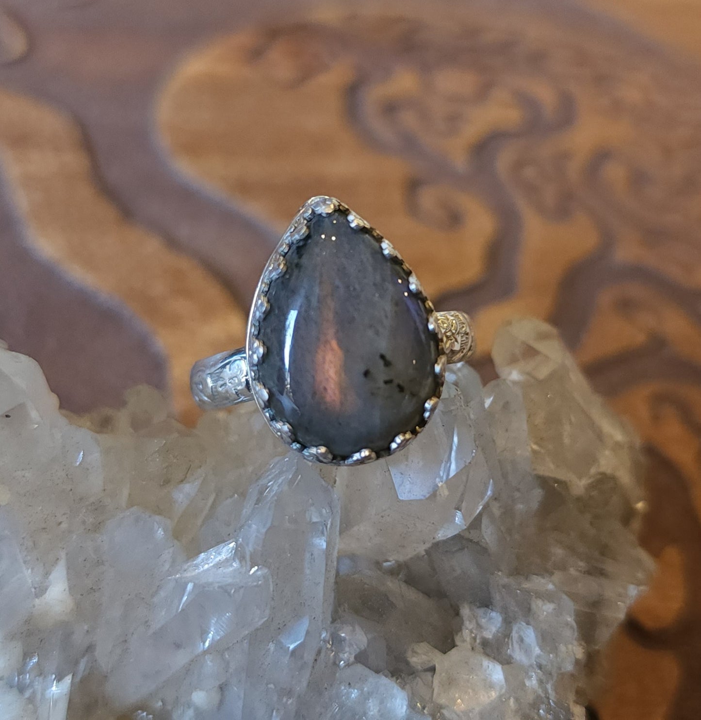 Handcrafted Purple Labradorite Sterling Silver Ring - Size 11.5
