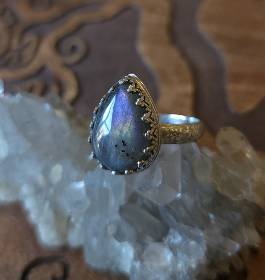 Handcrafted Purple Labradorite Sterling Silver Ring - Size 11.5