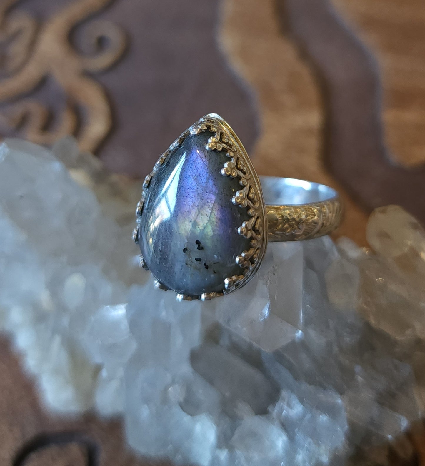 Handcrafted Purple Labradorite Sterling Silver Ring - Size 11.5