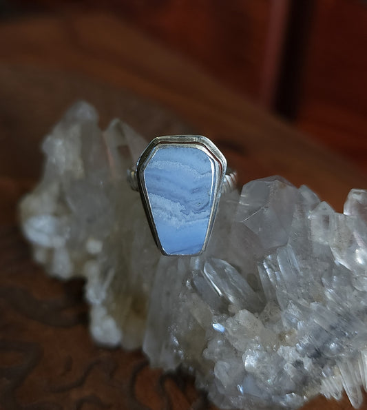 Handcrafted Blue Lace Agate Sterling Silver Ring - Size 7.25