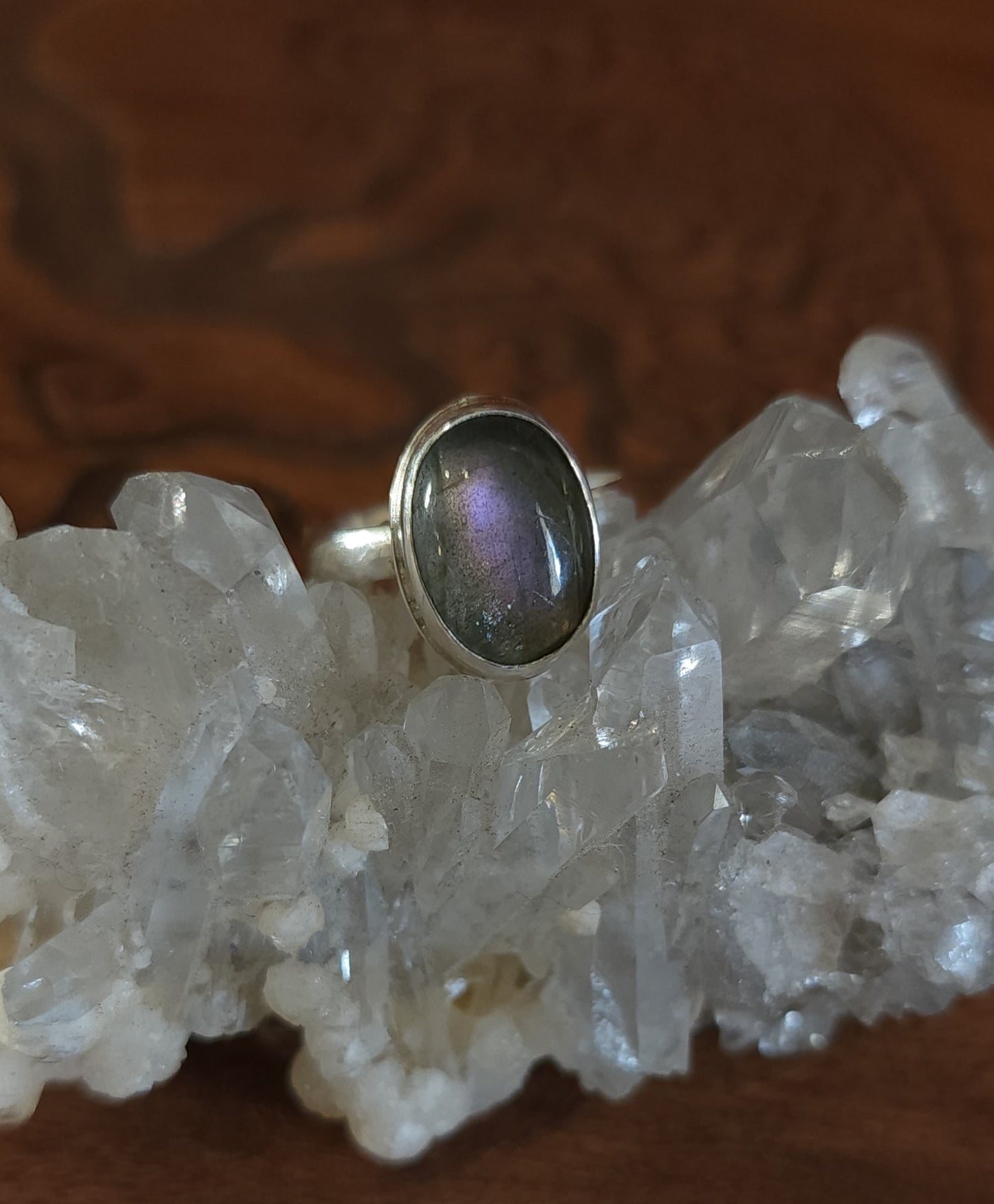 Handcrafted Purple Labradorite Sterling Silver Ring - Size 7.5