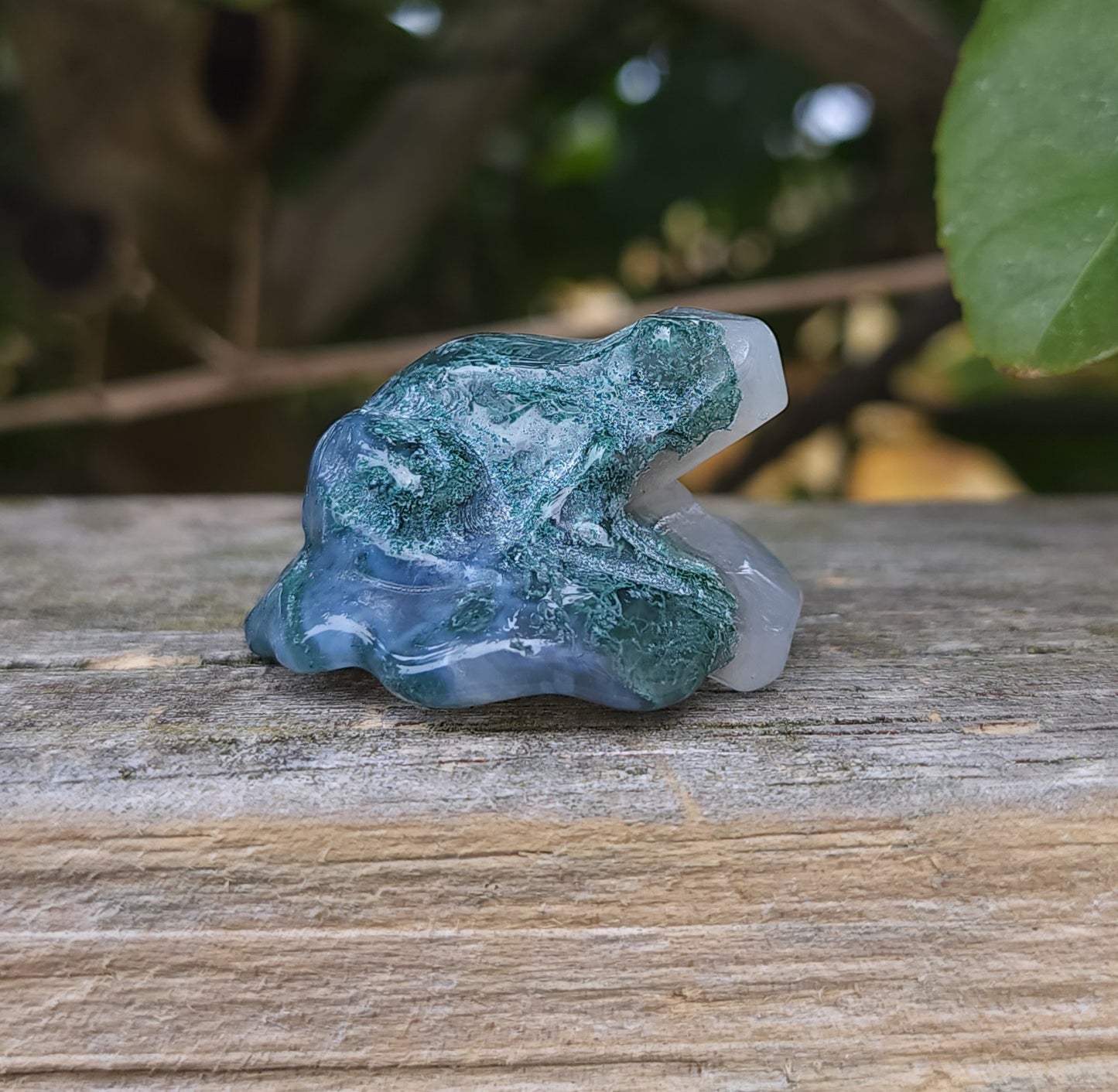 Moss Agate Frog on Lily Pad