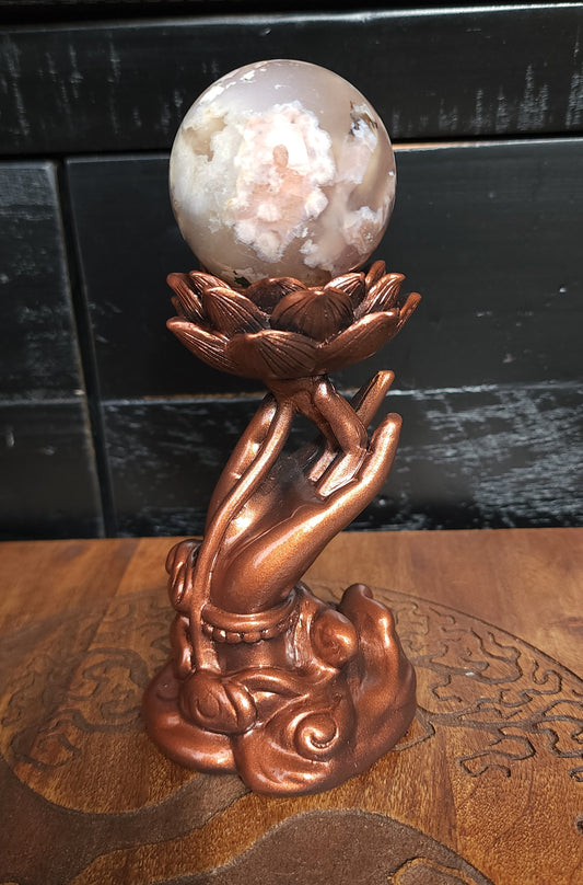 Lotus Hand Sphere Stand - Bronze